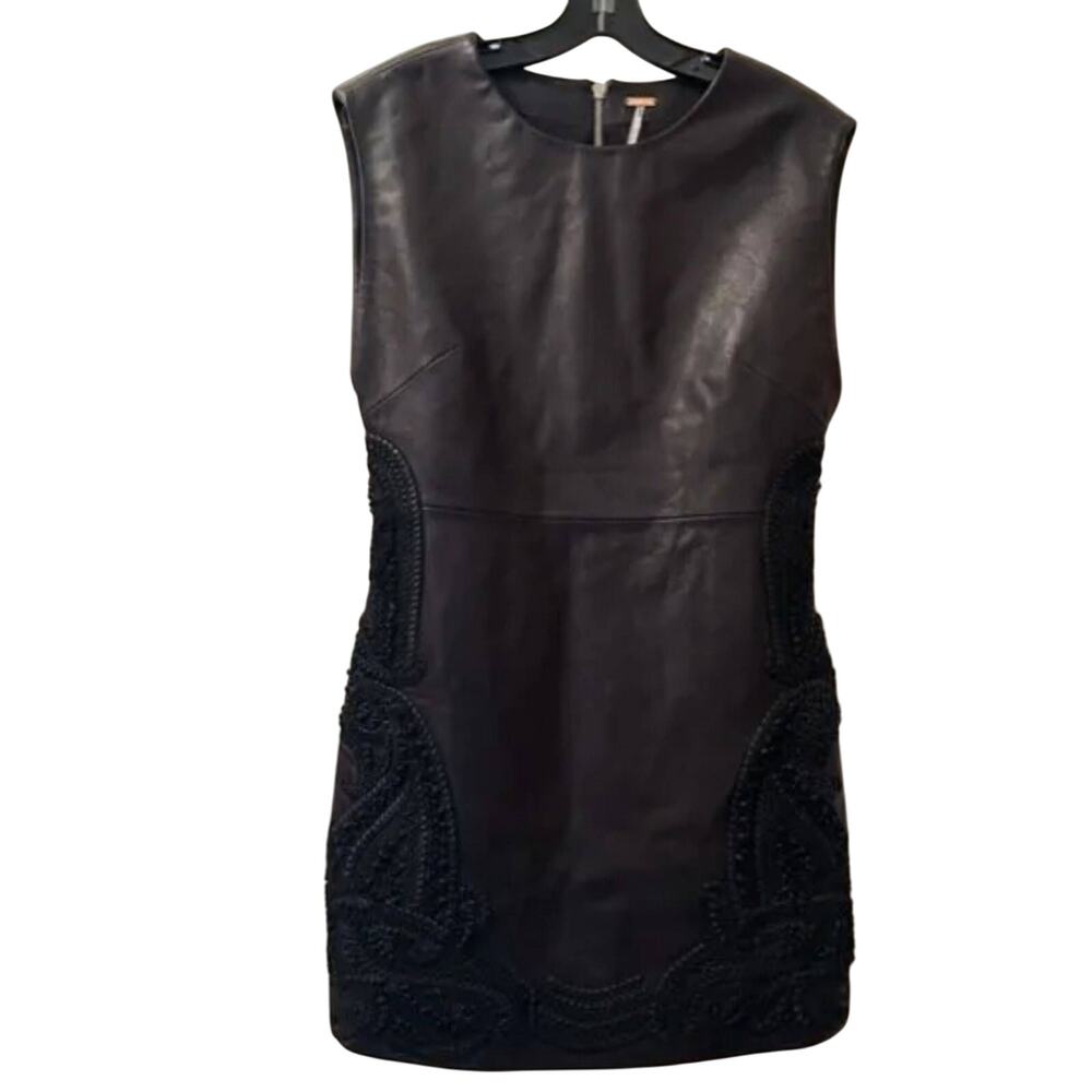 New FREE PEOPLE City Slicker Leather Mini Dress $698 SIZE 10 Black - Picture 5 of 8